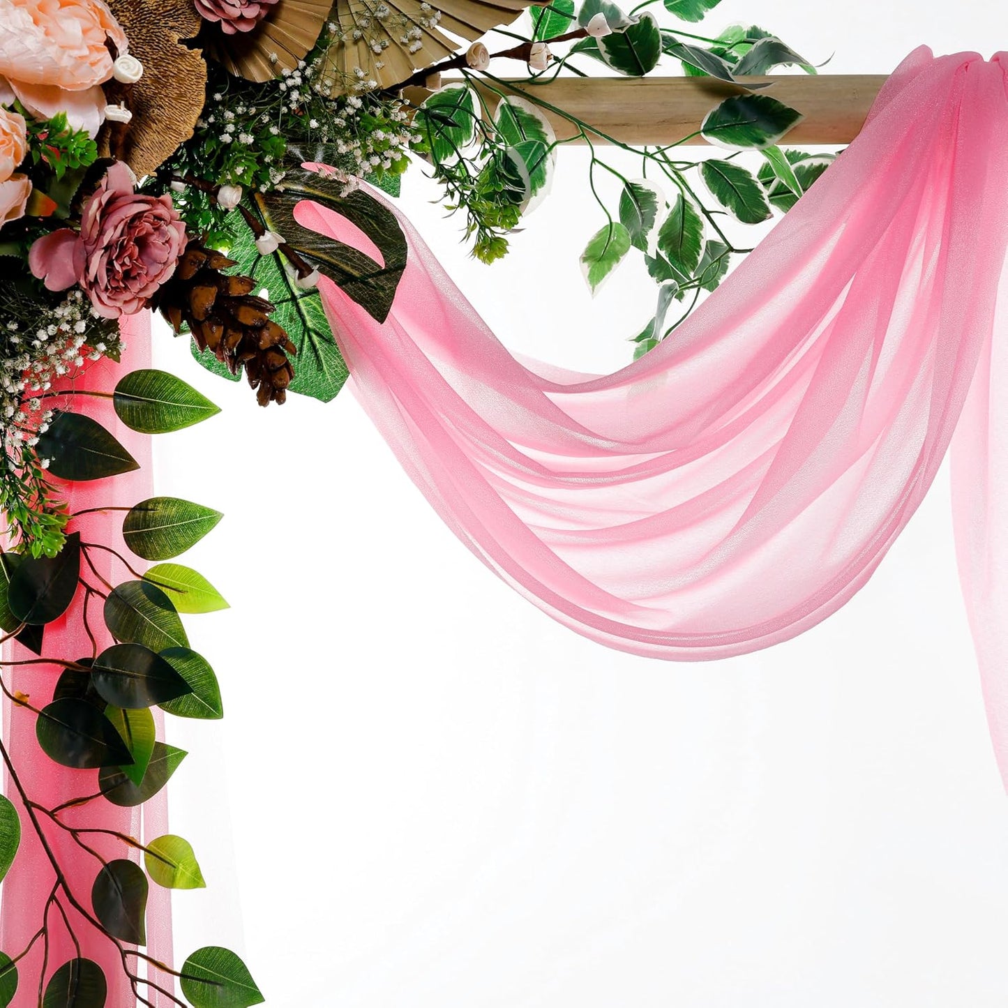 VDS Pack of 2 Panel (30 Inch X 30 Feet) Wedding Arch Draping Fabric Sheer Chiffon Fabric Drapery for Wedding Ceremony Reception Swag Backdrop Canopy Chuppah ARBO Altars Decoration (Coral)