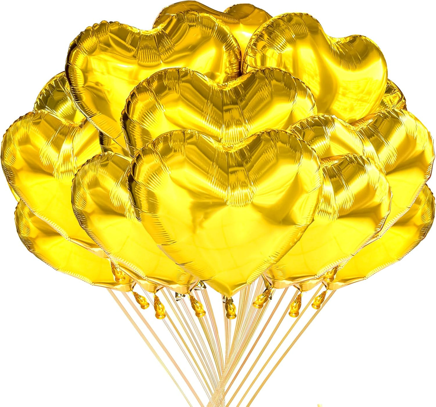 Jonhamwelbor 20Pcs 18 inch Gold Foil Mylar Heart Shape Balloons Decorations Valentines Birthday Wedding Baby Shower Party (Gold)