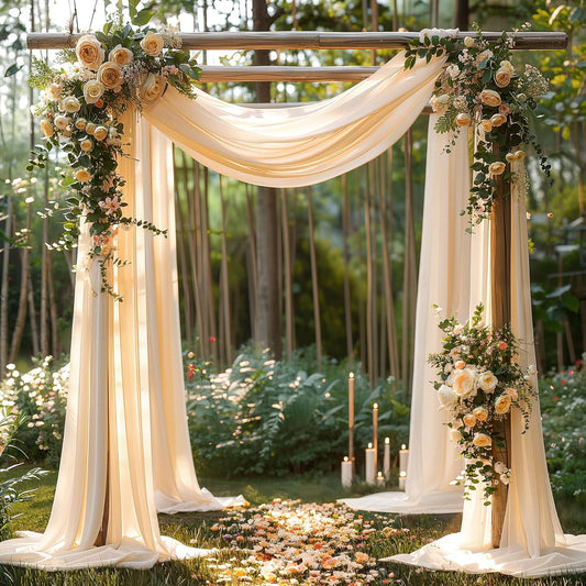 Champagne Wedding Arch Draping Fabric 3 Panels 30'' x 20FT Champagne Drapes Sheer Fabric Backdrop Arch Draping Fabrics for Wedding Ceremony Birthday Party Bridal Shower Decoration