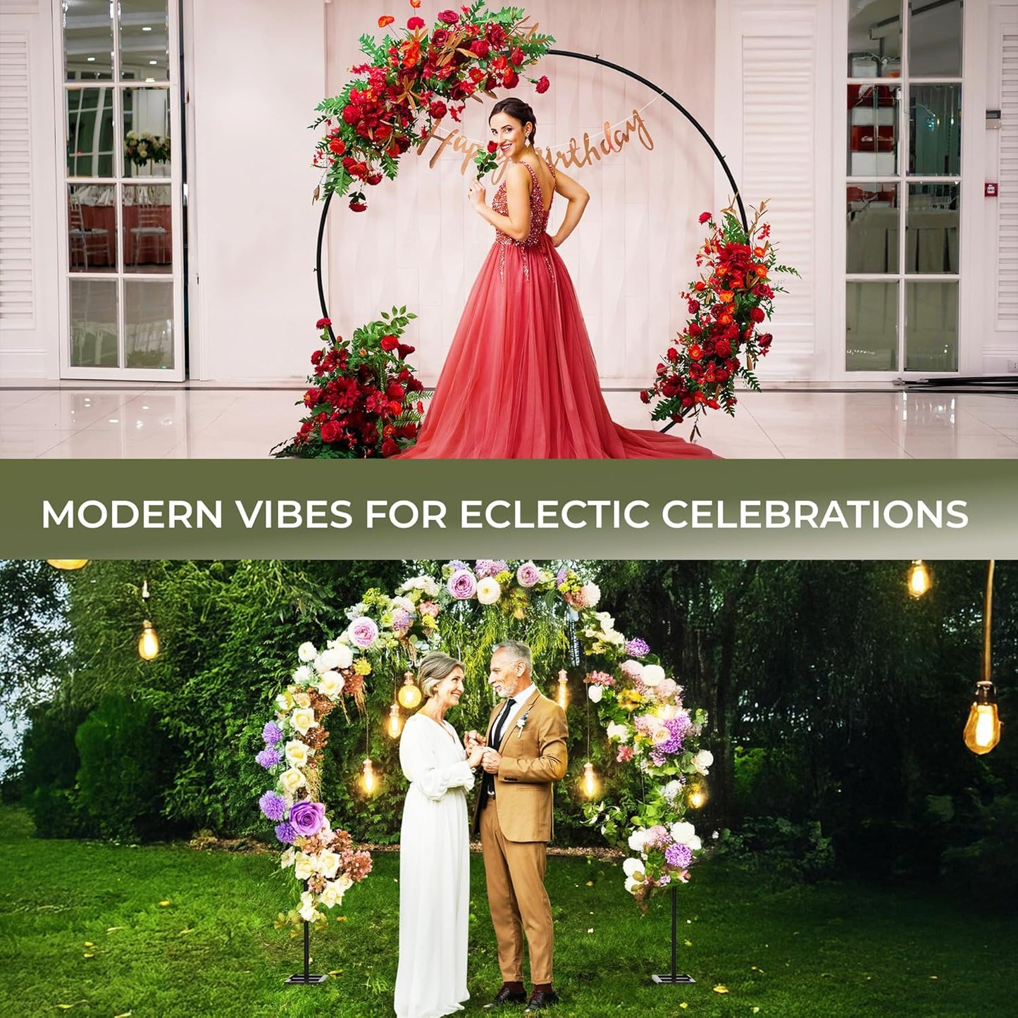 VerdeVista Convertible 6.5 FT Round Backdrop Stand - Heavy Duty Balloon Arch Stand with 2 Waterbags - Multiuse Photo Backdrop Arch, Black Circle Ring Balloon Arch Frame for Wedding Baby Shower & More