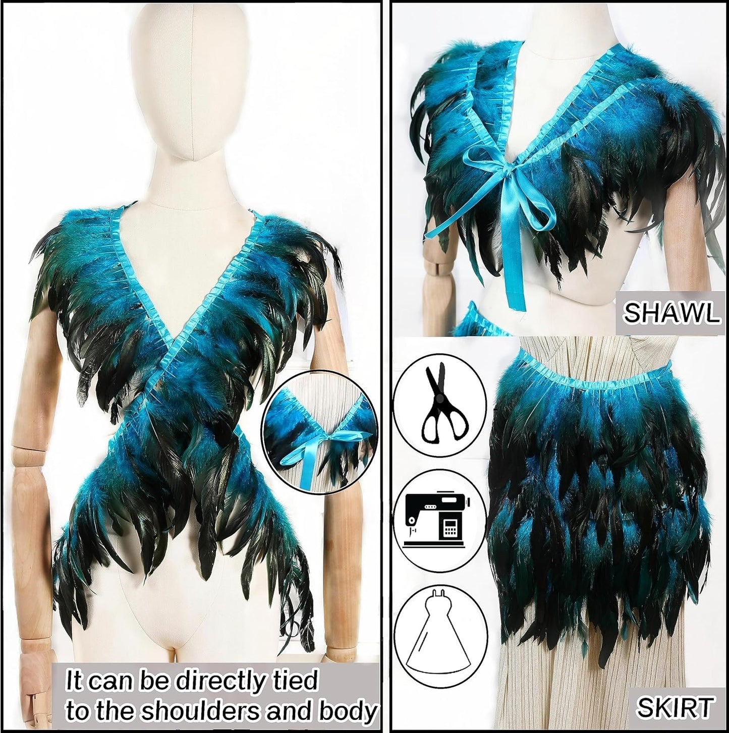 Holmgren Pink Rooster Feathers Trim - 2 Yards 5-7inch Rooster Feather Fringe Trim for Feather Shawl Cape, Skirt, Headband, Juju Hat and Party Costume Decoration (Pink)