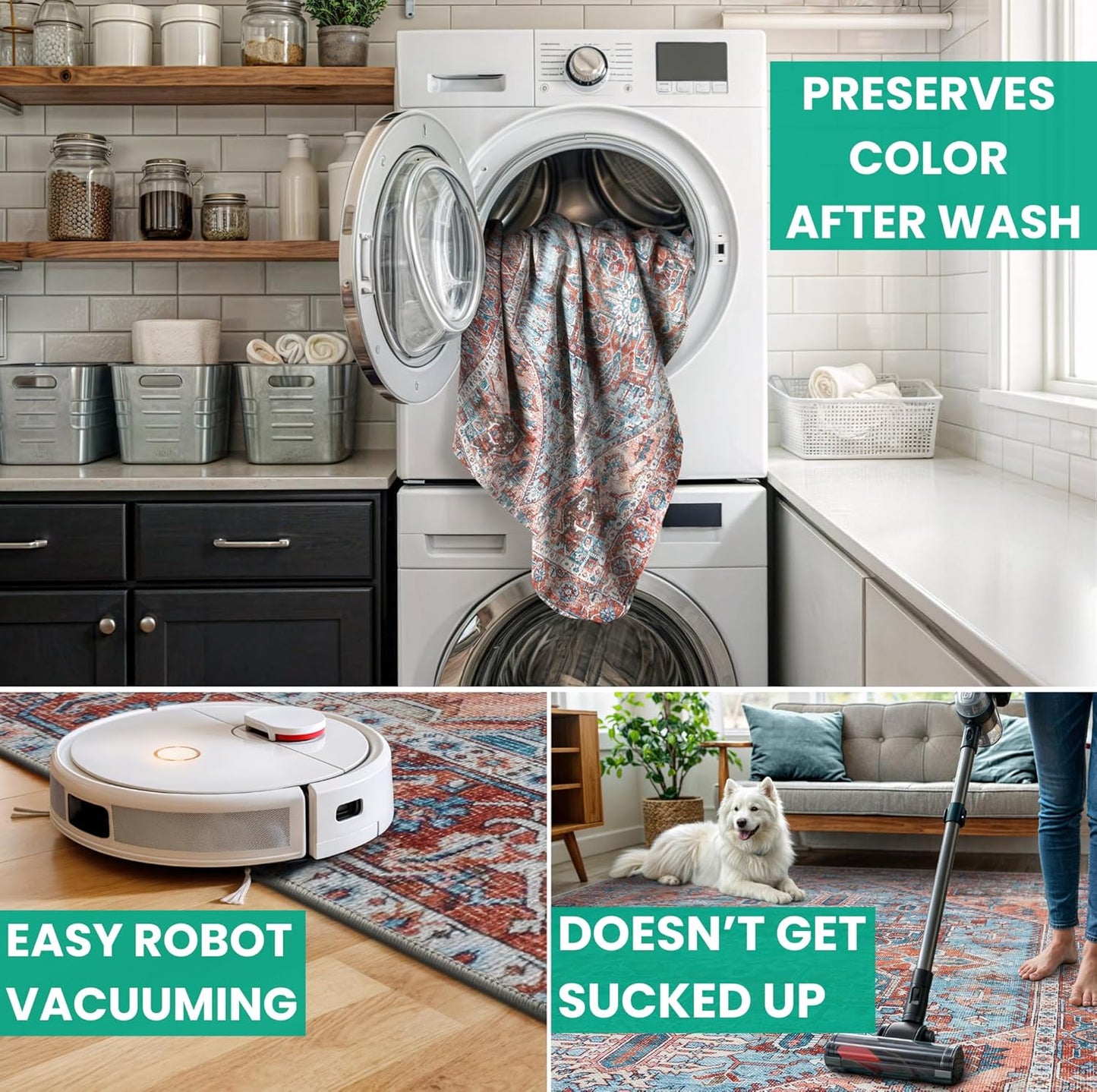 Bloom Rugs Washable Non-Slip 10 ft Runner - Coral/Sky Blue Traditional Medallion Runner for Entryway, Hallway, Bathroom, and Kitchen - Exact Size: 2.5' x 10'