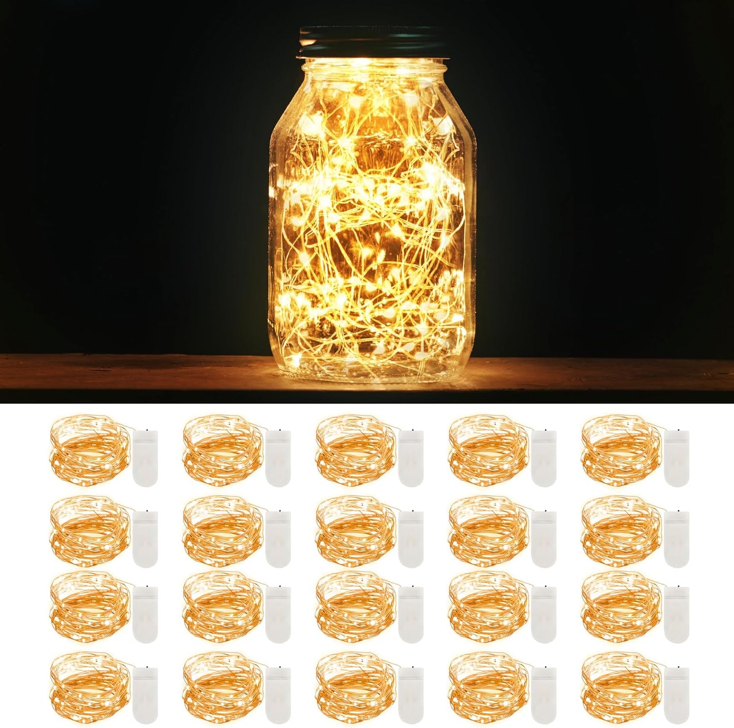 MUMUXI 20 Pack 3.3ft Fairy String Lights Battery Operated, Mini LEDs for Party Wedding Centerpiece Decorations, Crafts, Mason Jar Firefly Lights, Warm White