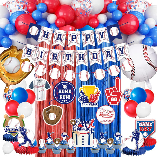 Baseball Party Decorations, Baseball Birthday Party Supplies Kit, Include Sport Themed Birthday banner, Foil Fringe,Hanging Swirls, Baseball Balloons, Cake&Cupcake Toppers