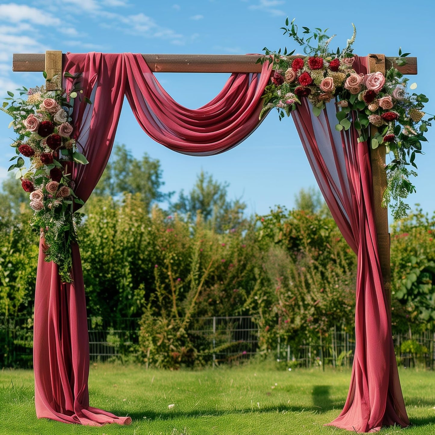 Wedding Arch Draping Fabric 4 Panels 28.7" x 20FT Burgundy Sheer Chiffon Backdrop Drapes for Wedding Ceremony Birthday Party Bridal Shower Outdoor Decoration
