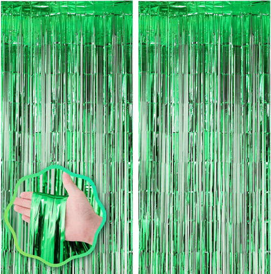 2 Pack Green Foil Fringe Backdrop Curtains, Tinsel Streamers Birthday Party Decorations, Fringe Backdrop for Graduation, Baby Shower, Gender Reveal, Disco Party