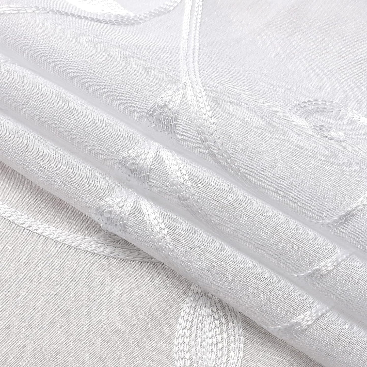 VISIONTEX White Sheer Voile Curtains, Decorative White Embroidery Faux Linen Rod Pocket Window Drapes for Home Kitchen, Living Room and Bedroom 54 x 108 Inch, Set of 2 Curtain Panels