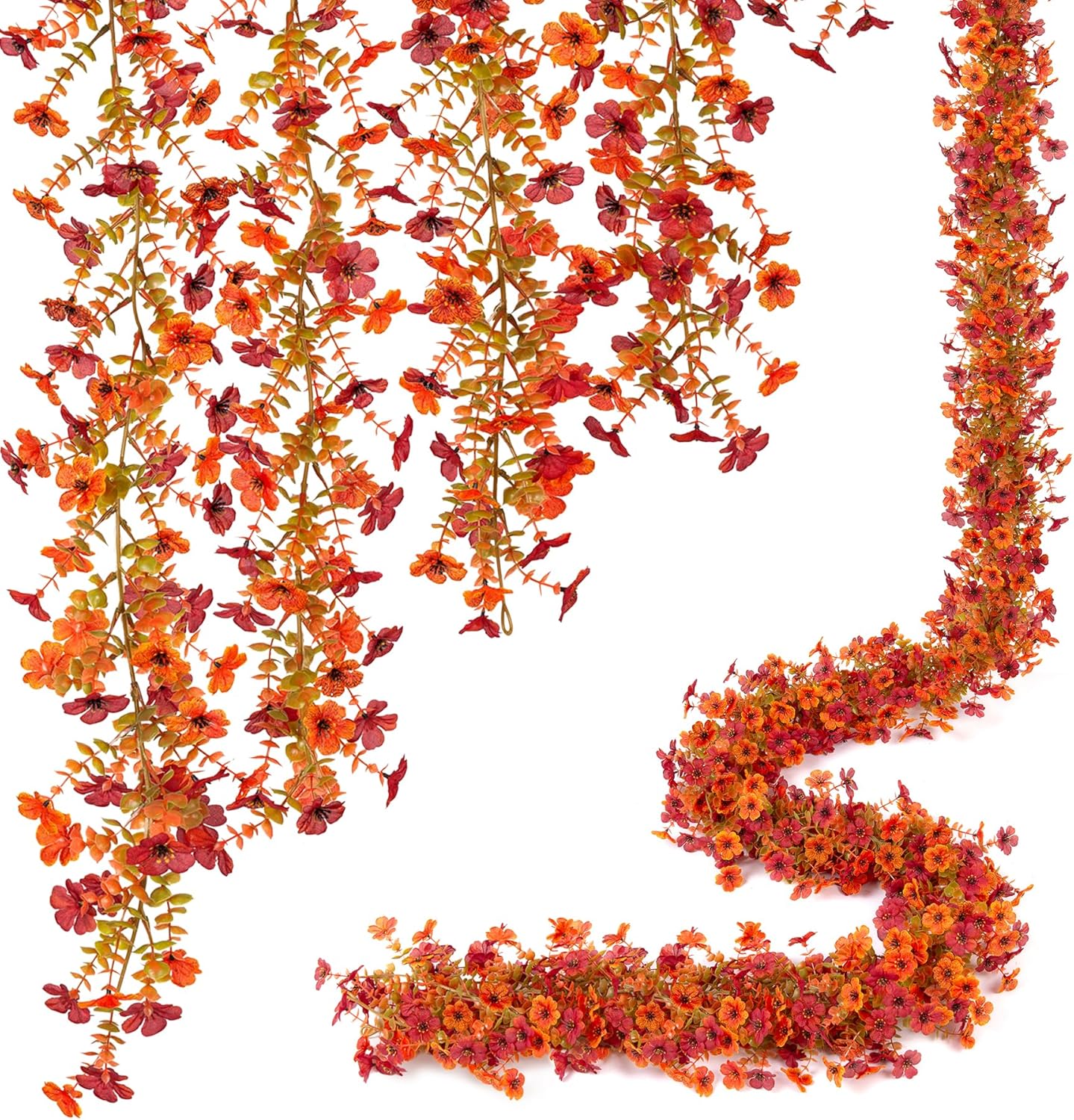 Fall Mums Flowers Artificial Garland for Decoration, 4 Pack 5.9 FT Faux Mums with Eucalyptus Leaves Ivy, UV Resistant Fake Fall Daisy Floral Vine Flowers for Home Garden Wedding Backdrop Decor