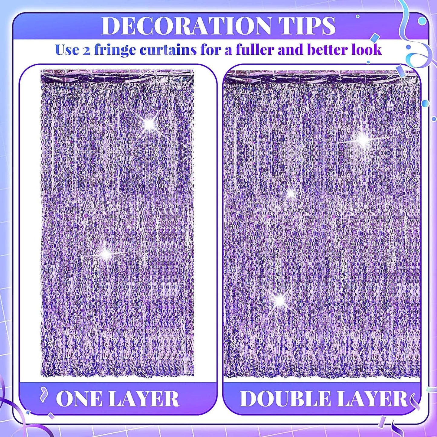 Jutom 6 Pieces 3.3 x 6.6 ft Wavy Tinsel Foil Fringe Curtains Foil Fringe Streamer Backdrop Party Curtain for Sea Mermaid Baby Shower Birthday Party Decoration(Purple)