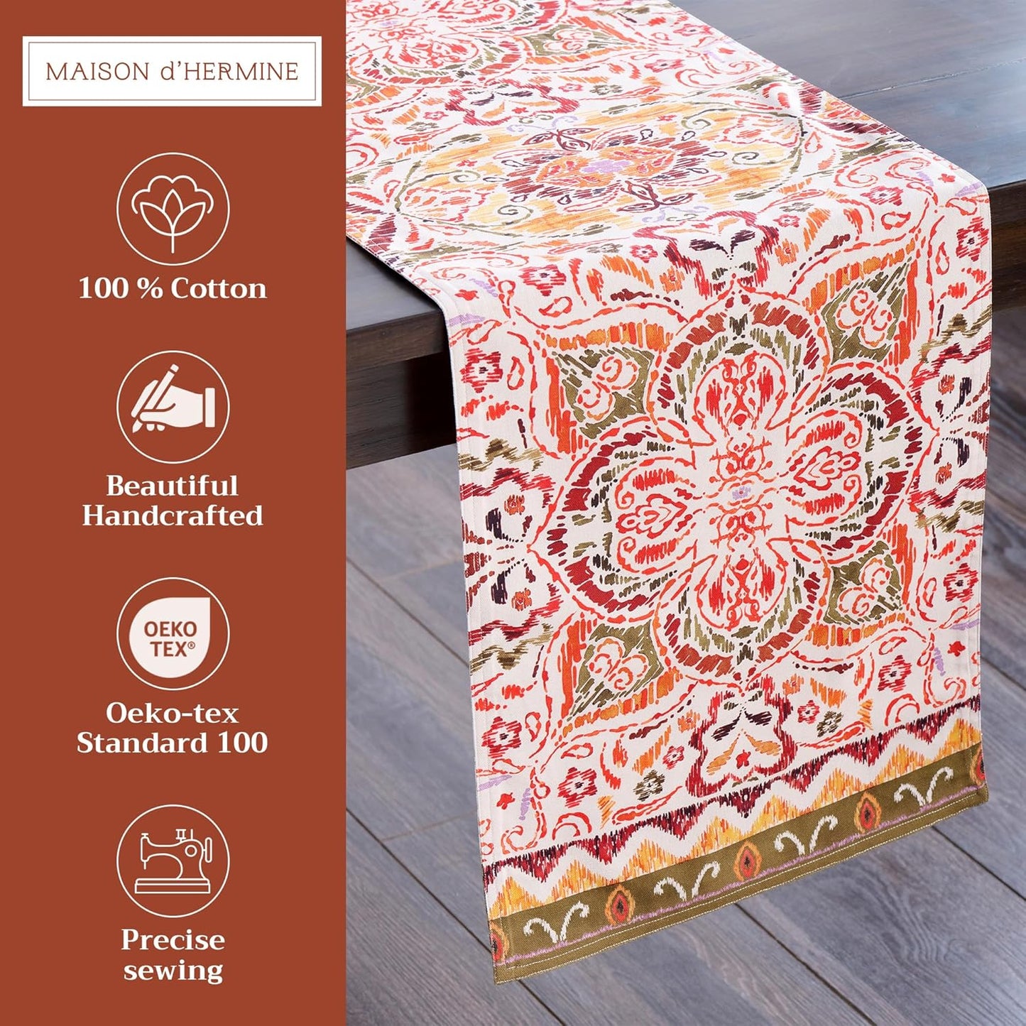 Maison d' Hermine Table Runner 100% Cotton Double Layer Table Runners 108 inches Long for Thanksgiving Christmas Decorations Home Kitchen Dining Party Wedding (Damask, 14.5" x 108")