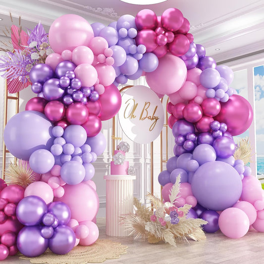 412pcs Pink and Purple Balloons, Different Sizes 18 12 10 5 Inch Pink and Purple Balloons Garland Arch Kit for Girls Women Birthday Baby Shower Wedding Party Decorations