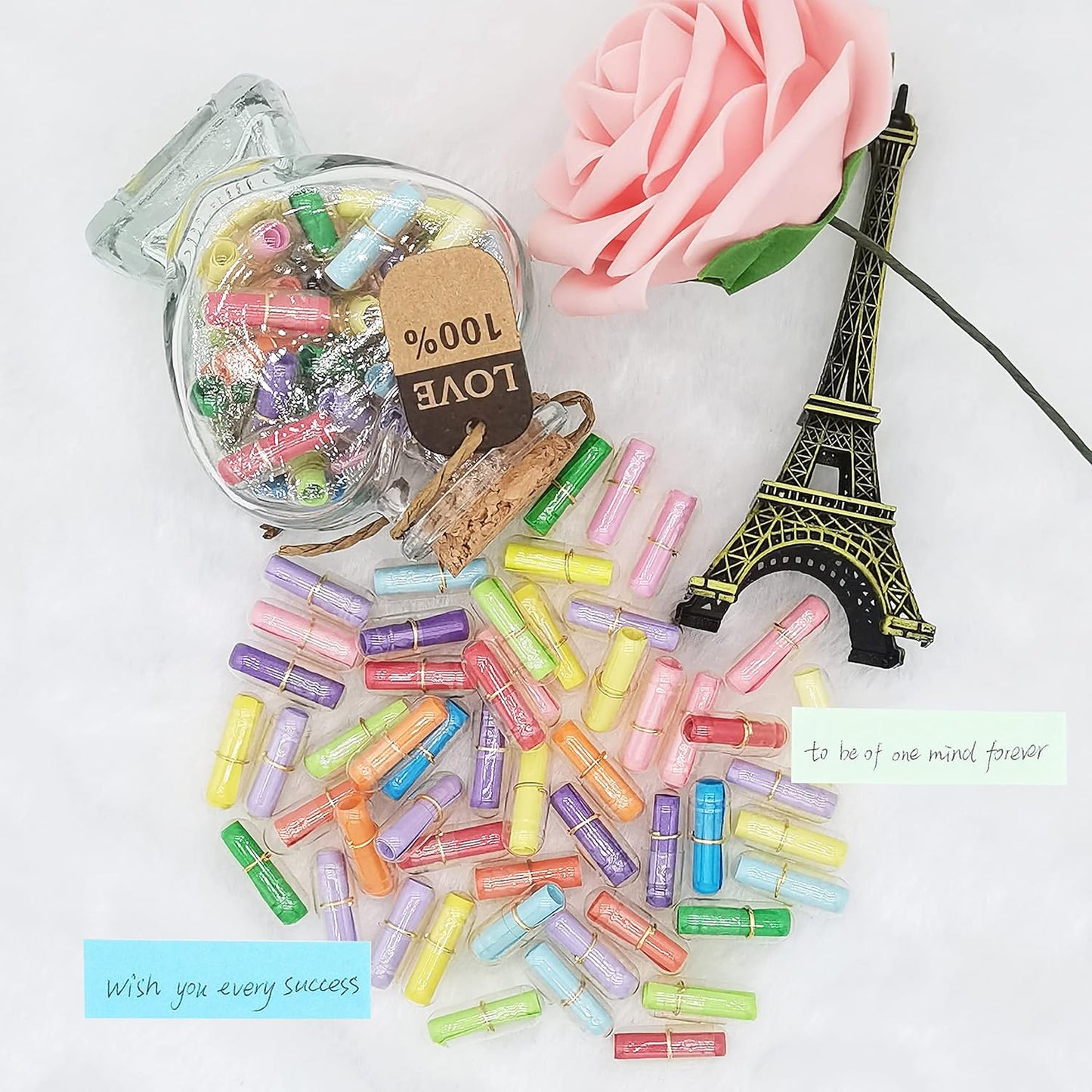 Capsule Message in A Bottle, 50pcs Love Pills Letters Long Distance Relationship Gifts for Couple, Girlfriend, Boyfriend Him Her, Birthday Anniversary Christmas Gift