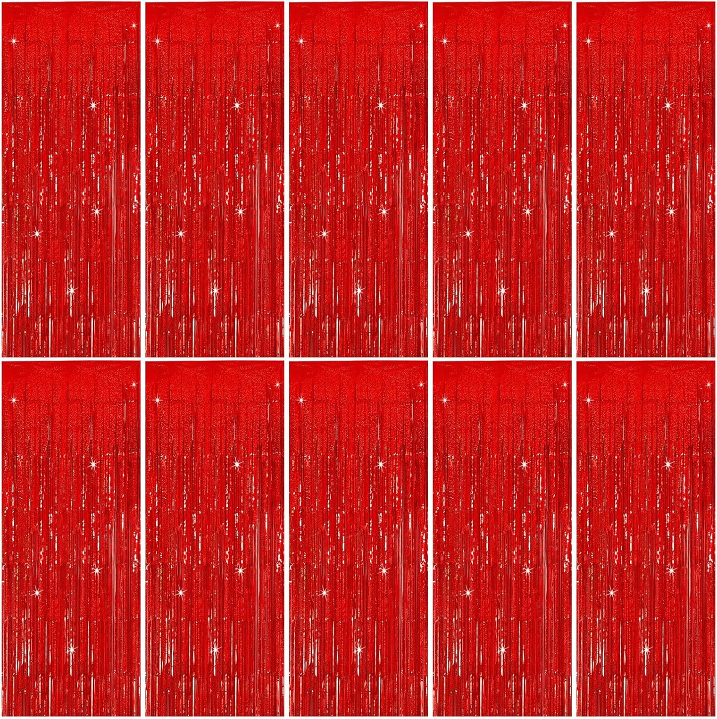 Tinsel Curtain Party Backdrop Red Birthday Decorations 10 Packs Glitter Foil Fringe Curtain Party Decor Streamers Photo Booth for Birthday Christmas Wedding Halloween Graduation Decorations