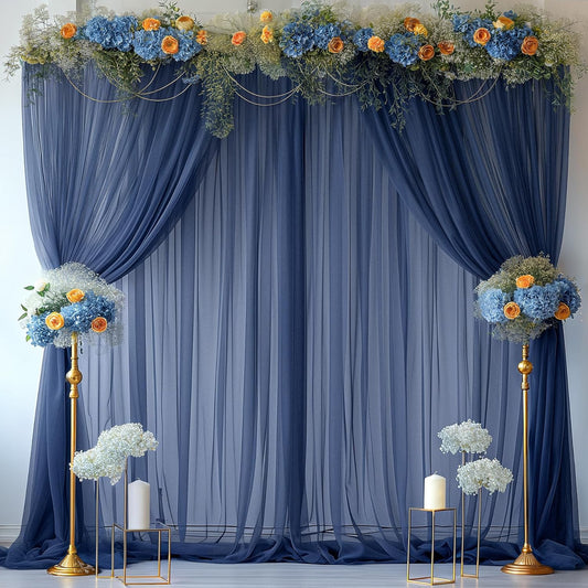 20ft X 10ft Navy Blue Tulle Backdrop Curtain for Parites, Sheer Backdrop Curtains Fabric Drapes for Wedding Ceremony Arch Party Stage Decorations