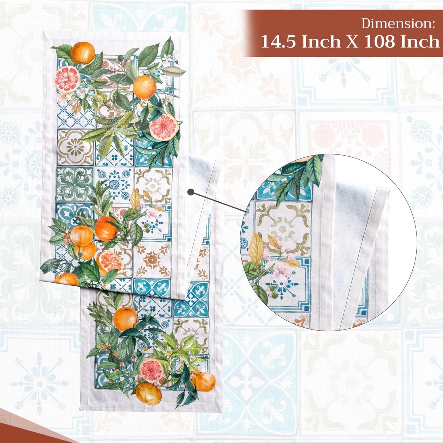 Maison d' Hermine Table Runner 100% Cotton Single Layer Table Runners 108 inches Long Decorative for Home Kitchen Dining Party Baby Shower Wedding Bridal Shower Spring Summer (Agrume, 14.50" x 108")