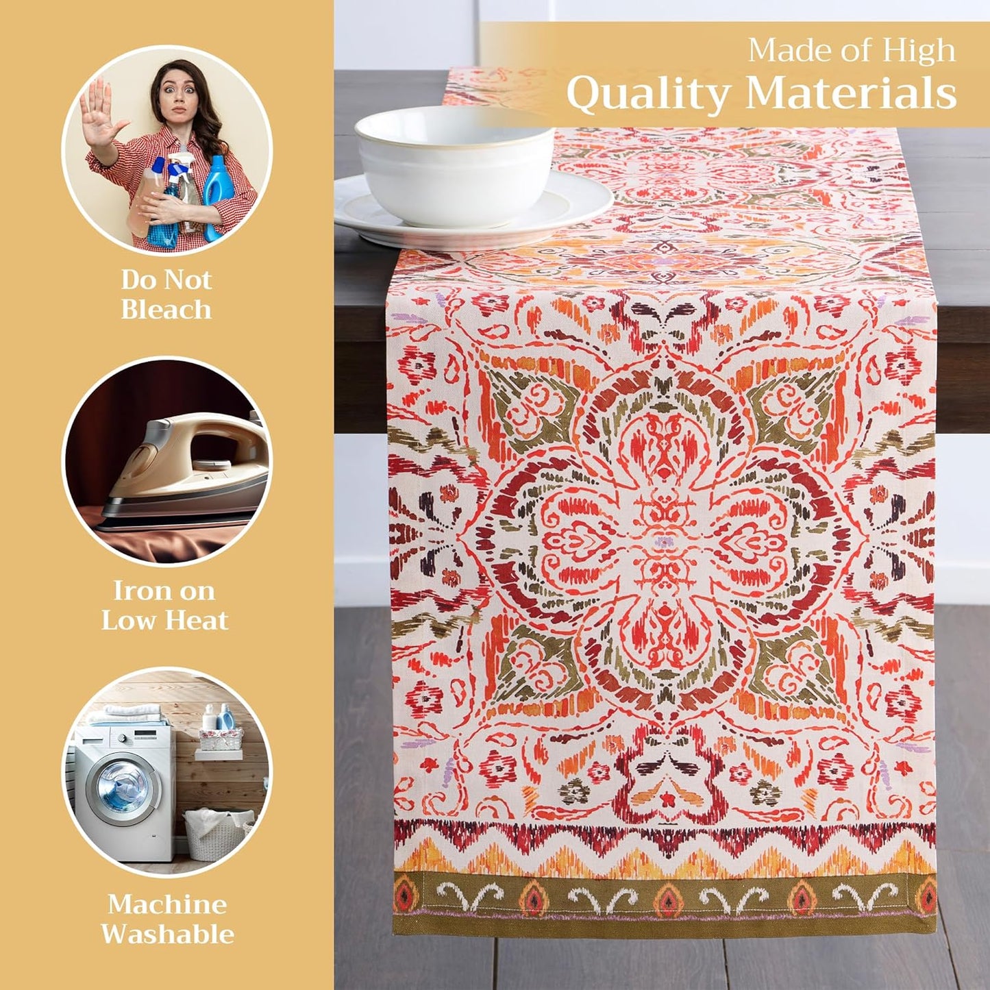 Maison d' Hermine Table Runner 100% Cotton Single Layer Table Runners 72 inches Long for Thanksgiving Christmas Decorations Home Kitchen Dining Party Wedding (Damask, 14.5" x 72")