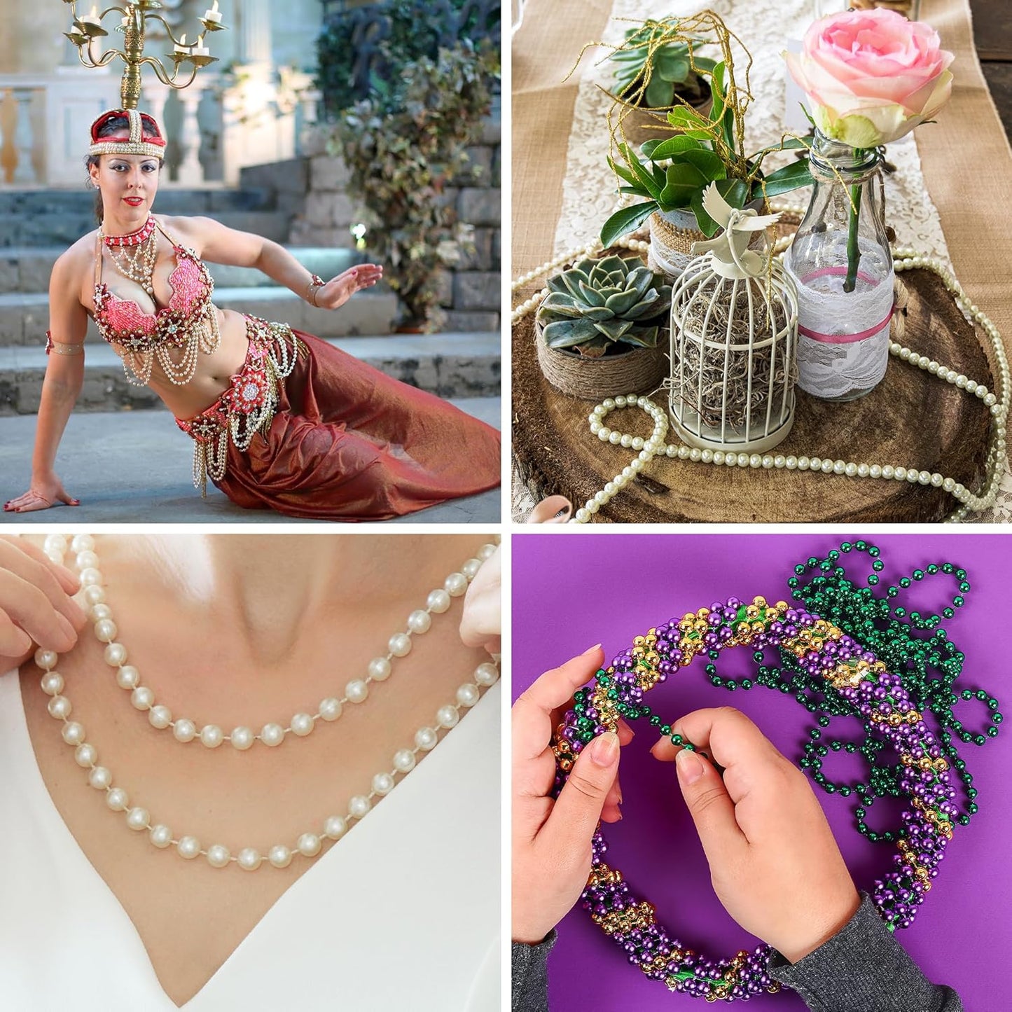 Mandala Crafts 4mm Faux Copper Pearl Beads Roll - 44 Yards Strand of Fake Pearls Chain Garlands Spool String for Christmas Tree, Wedding, Party, Vases, DIY Decoration