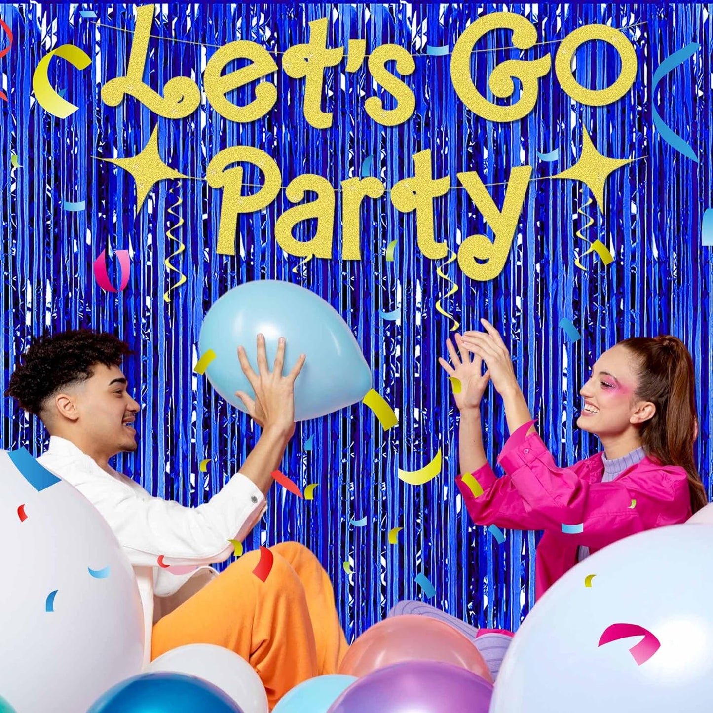 3 Pack Blue Foil Fringe Curtains Backdrop, 3.28 x 9.8 Ft Metallic Streamers Tinsel Curtains Background for Photo Booth, Birthday, Halloween, Christmas, Thanksgiving, New Year Party Decorations