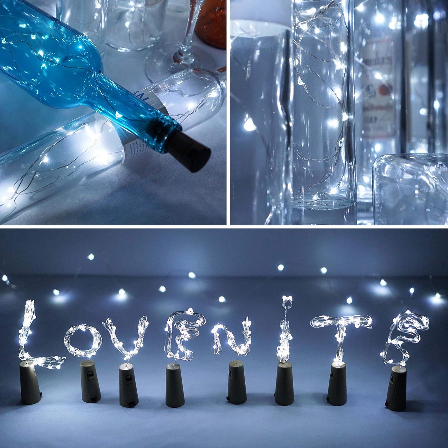 Wine Bottle Lights with Cork, Battery Operated 9 Pack 20 LED Cork Shape Silver Wire Fairy Mini String Lights(No Bottles) for DIY, Party, Decor, Christmas, Halloween,Wedding (9, Cool White)
