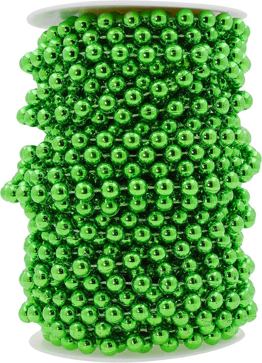 Mandala Crafts 8mm Faux Green Pearl Beads Roll - 20 Yards Strand of Fake Pearls Chain Garlands Spool String for Christmas Tree, Wedding, Party, Vases, DIY Decoration