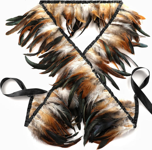 Holmgren Natural Rooster Feather Trim - 2 Yards 5-7inch Rooster Feathers Fringe Trim for Feather Shawl Cape, Gloves, Dress Costume and Home Party Decoration (Natural)