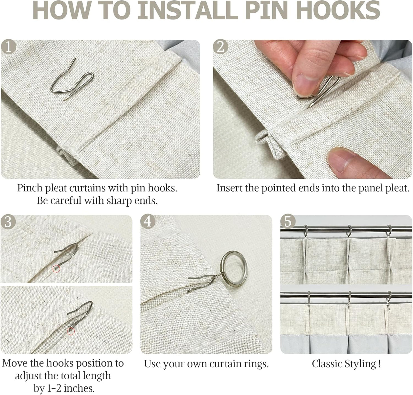 Vision Home Natural Pinch Pleated Semi Sheer Curtains Textured Linen Blended Light Filtering Window Curtains 90 inch for Living Room Bedroom Pinch Pleat Drapes with Hooks 2 Panels 42" Wx90 L