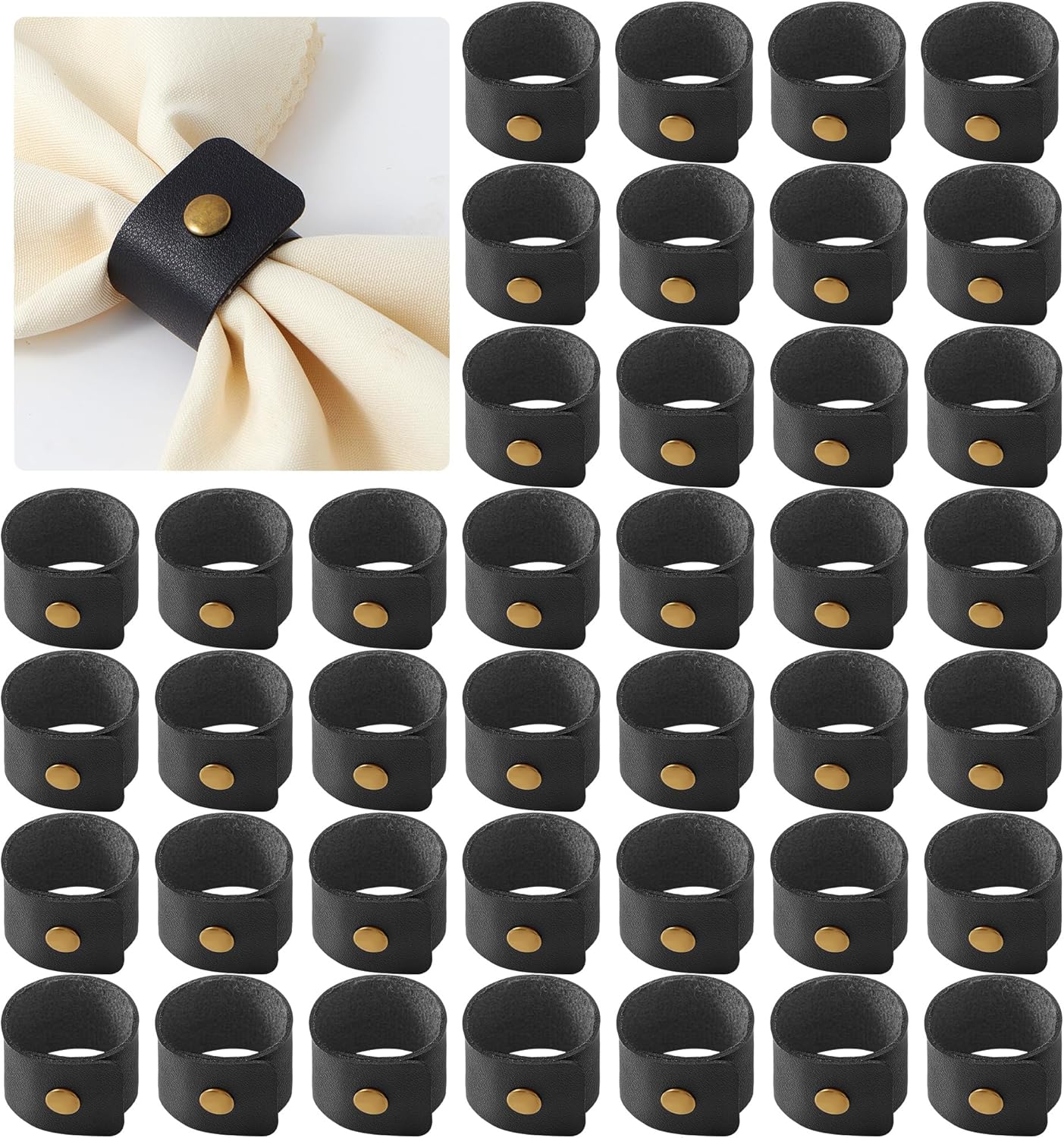 APTWOW 40PCS Leather Napkin Rings, Fall Thanksgiving Napkin Holder, Black Halloween Vintage Farmhouse Napkin Rings Bulk for Wedding Party Birthday Banquet Table Decoration and Daily Use