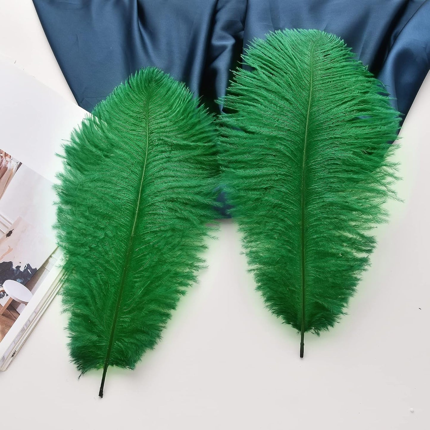 Ballinger Green Large Ostrich Feathers - 12pcs 12-14inch Feathers for Vase, Wedding Party Centerpieces Mardi Gras Decorations and Home Decor(Green)