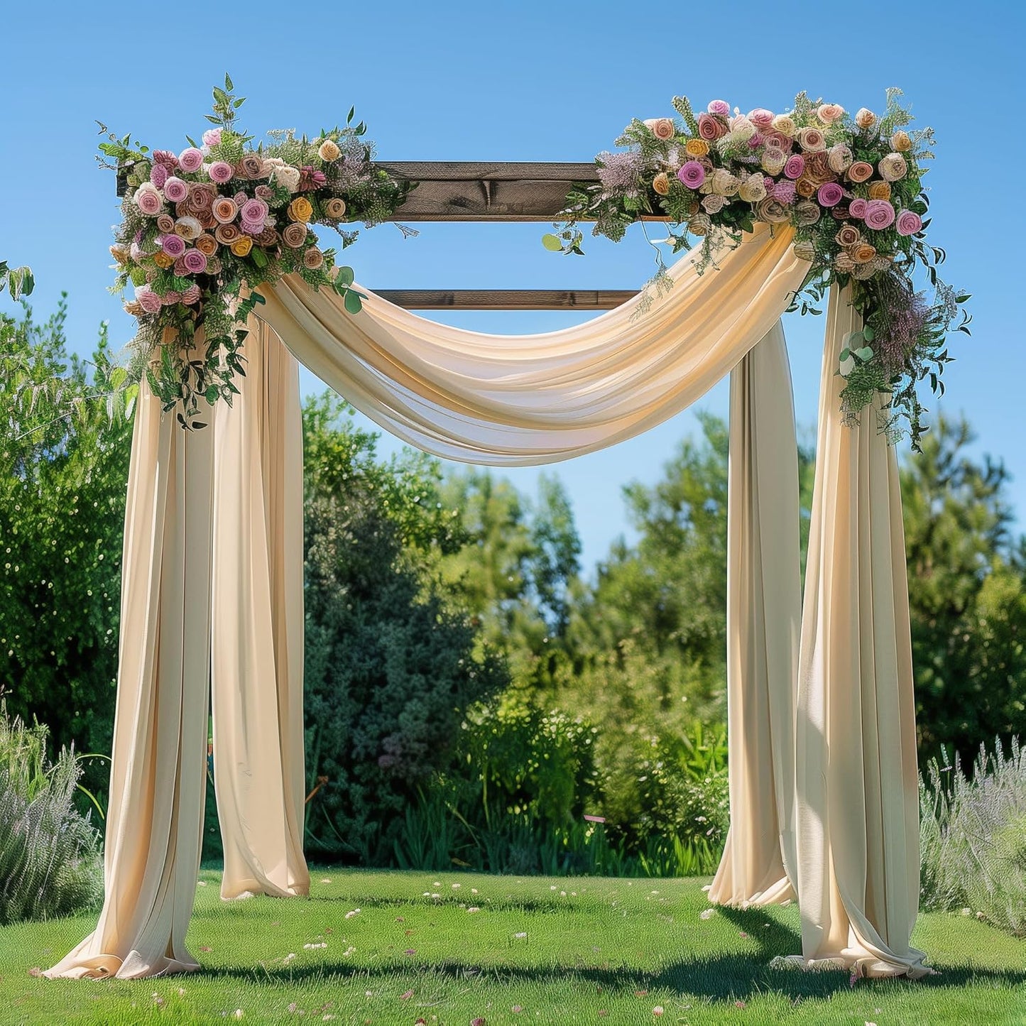Wedding Arch Draping Fabric 1 Panel 28.7" x 20FT Champagne Sheer Chiffon Backdrop Drapes for Wedding Ceremony Birthday Party Bridal Shower Outdoor Decoration