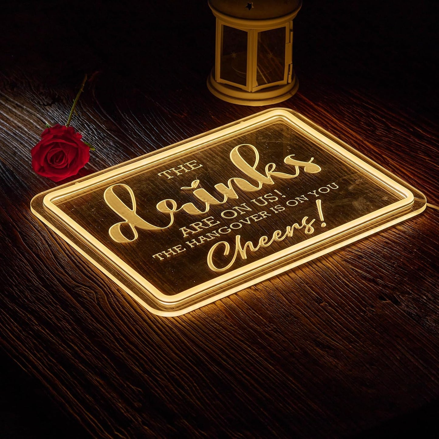 Bar Neon Sign The Drinks Are On Us LED Signs The HanGover is On You Cheers Neon Light Gifts for Wedding Party Bars Pubs Neon Signs Decorations