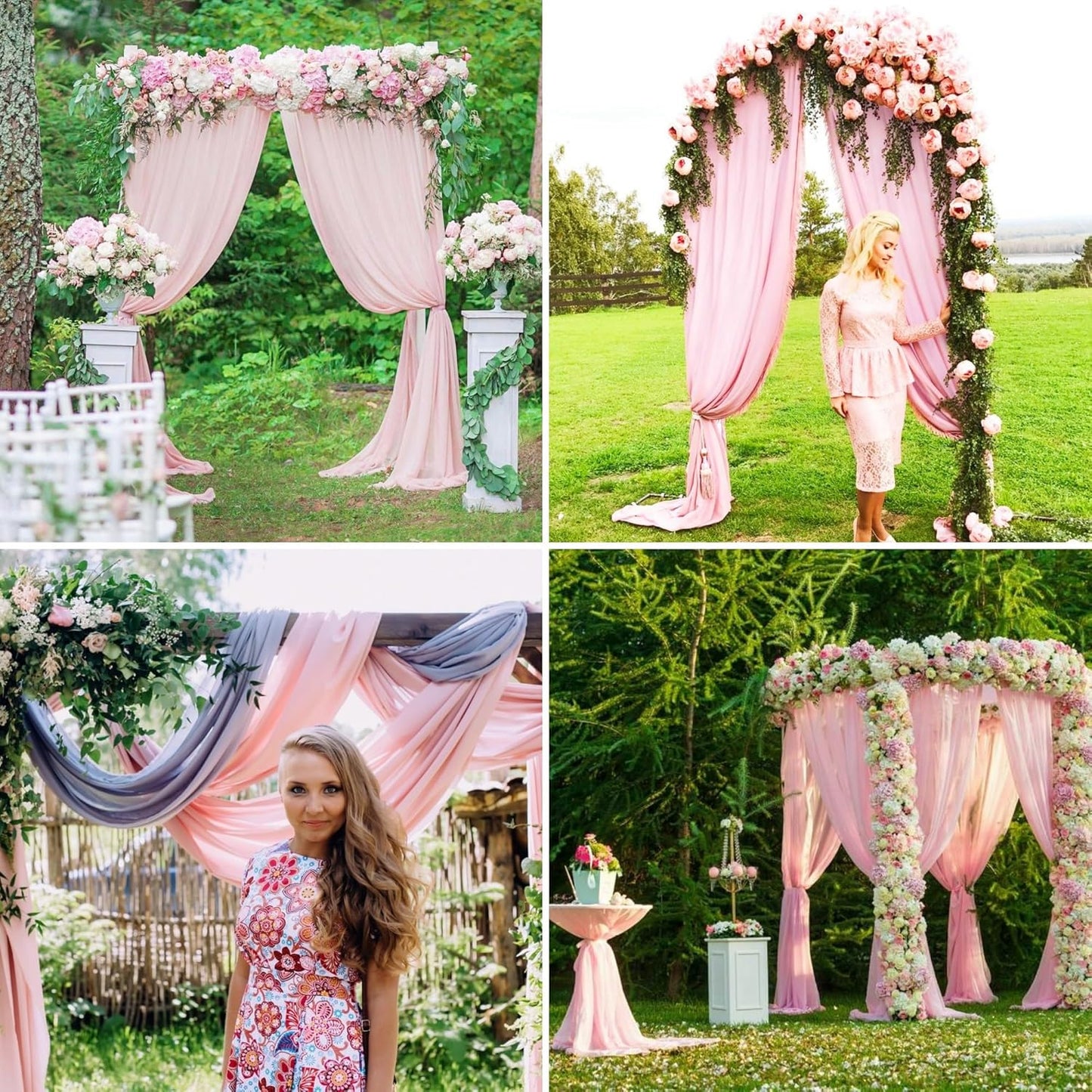6 Panels Pink Wedding Arch Drapery 28" x 20Ft Wedding Arch Draping Fabric Chiffon Fabric Drape Sheer Backdrop Curtain for Weddings Party Swag Ceremony Birthday Arbor Drapery Reception Ceiling Décor