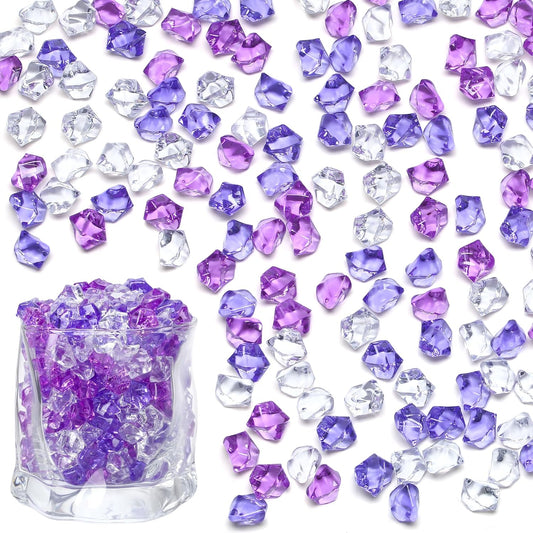 LAIDANLA 500PCS Mixed Purple Acrylic Gems Vase Fillers Fake Ice Cubes Plastic Diamonds Fake Crushed Rocks for Centerpiece DIY Party Table Scatter Prop Wedding Decoration Accessories