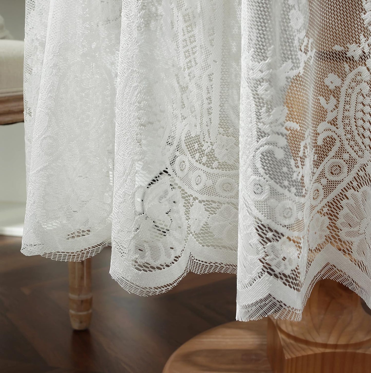 Gorgeous Round Lace Tablecloth,Vintage Floral Embroidered Table Cloths, Chic Round Table Cover for Wedding Banquet HolidayDinner Tables 60INCH (White)