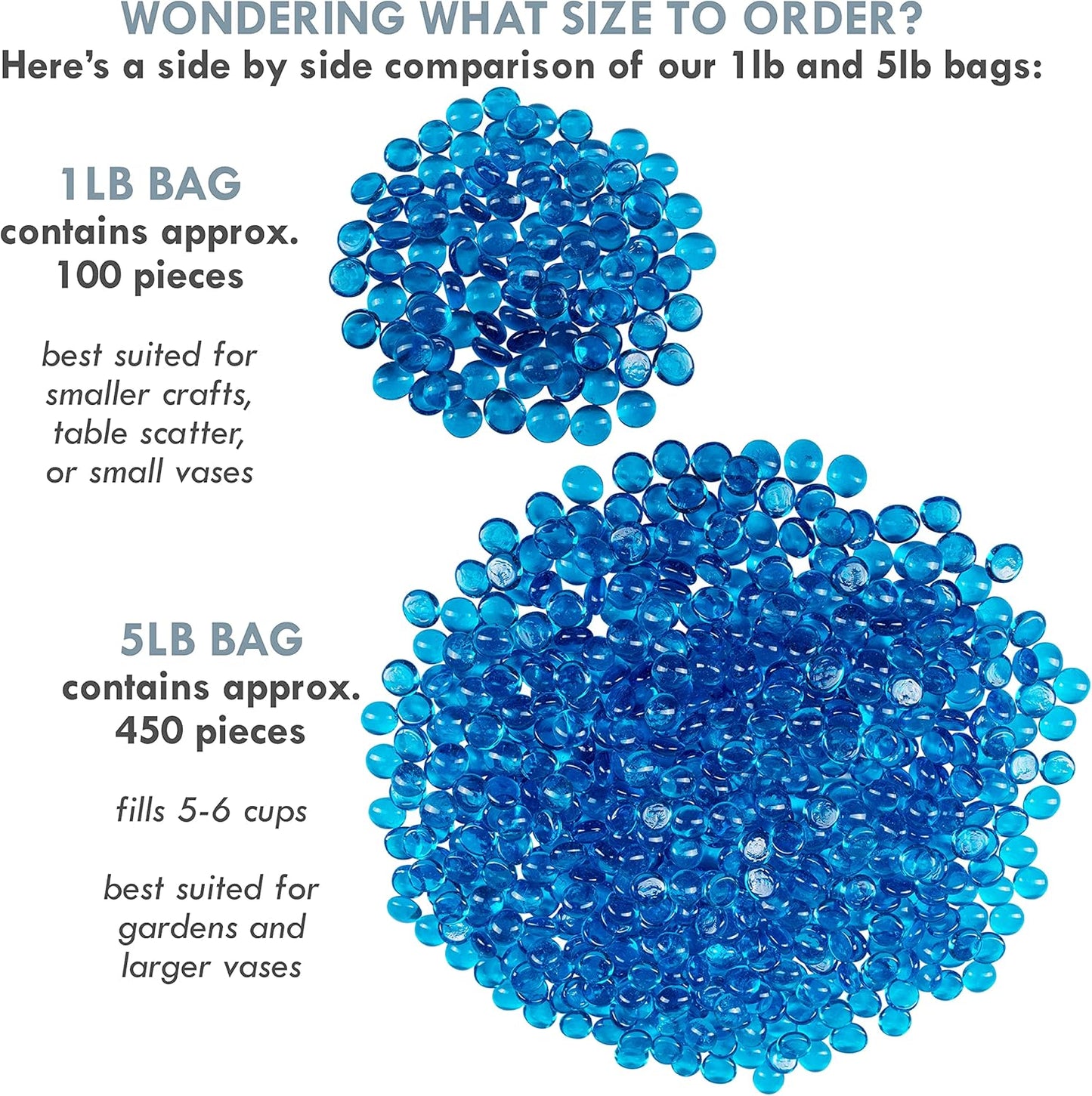 Galashield Flat Glass Marbles for Vases Blue Glass Gems Beads Pebbles Vase Filler (5 LBS, Approx. 540 PCS)
