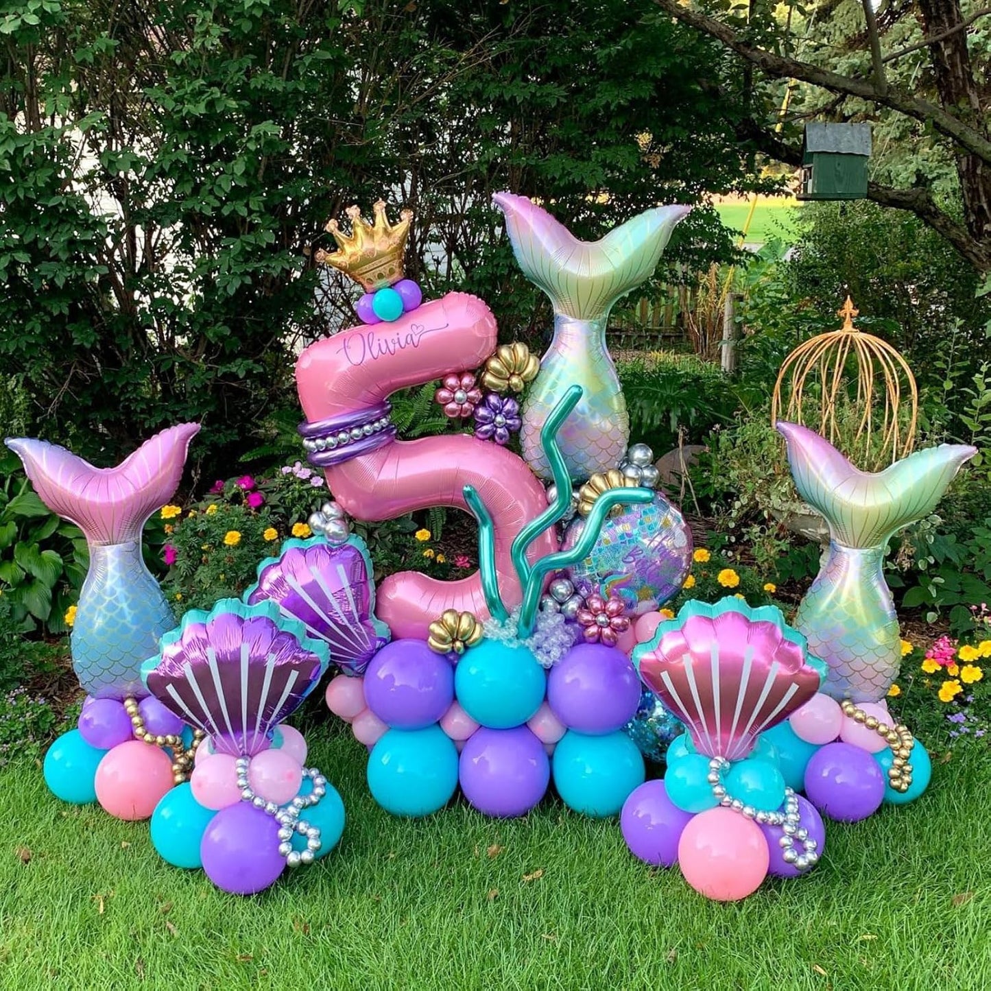 Mermaid Balloons, Pink Purple Blue Balloons, 12Inch Teal Blue Purple Pink White Party Balloon with Metallic Gold Confetti Latex Balloon for Girls Birthday Mermaid Themed Party Decorations