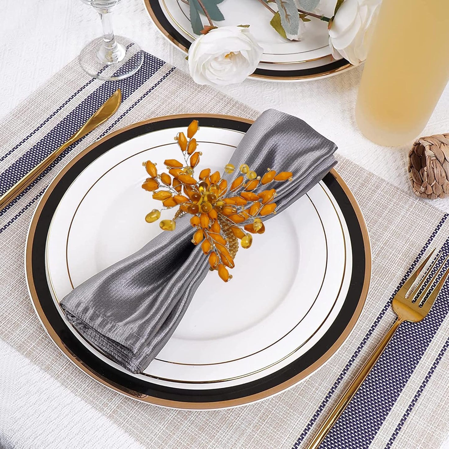 Napkin Rings Set of 12 for Dining Table Decoration Parties Everyday Metal Napkin Holder Leaf Gold (Pack of 12)