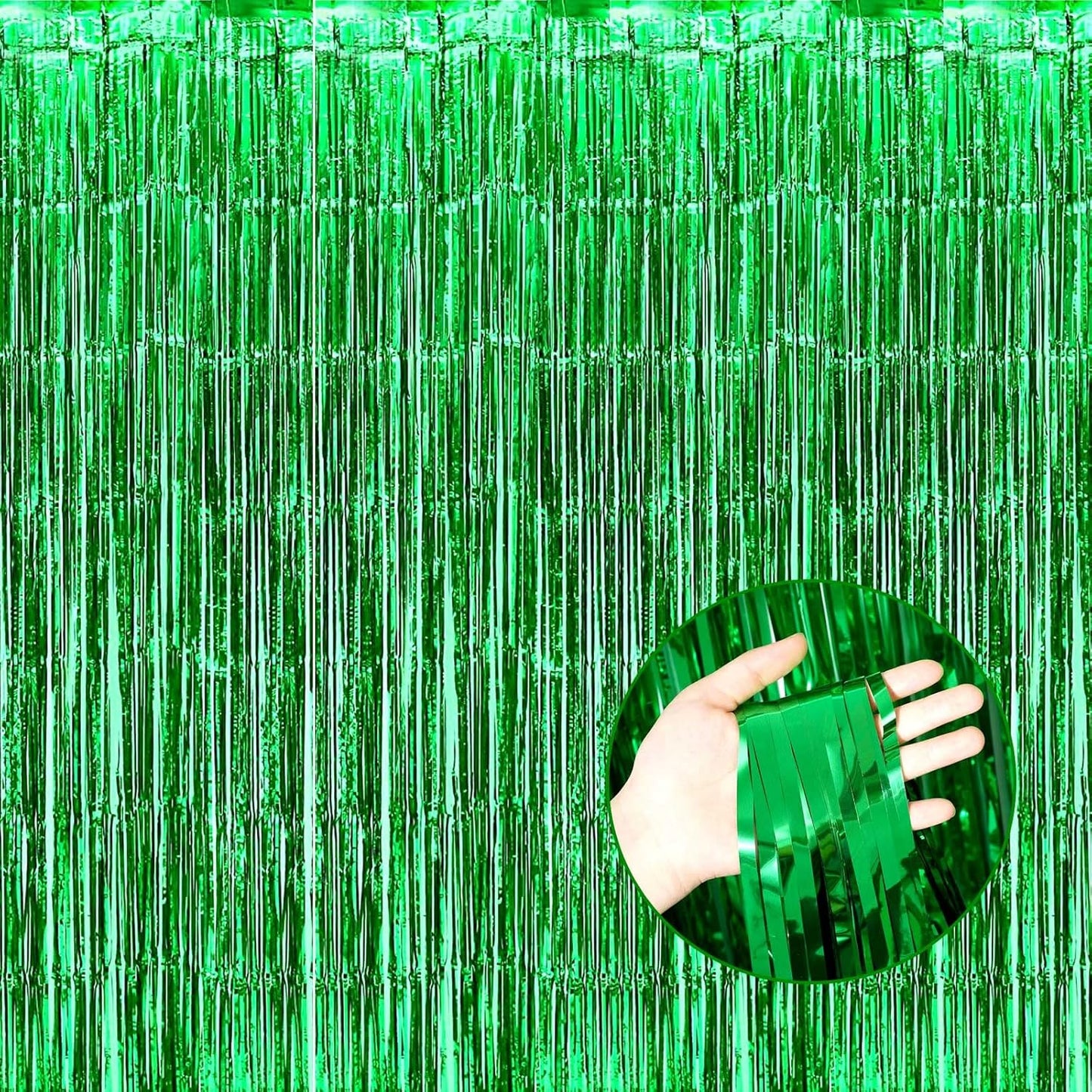 4 Pack Green Foil Fringe Curtain Backdrop, 3.28Ft x 8.2Ft Metallic Tinsel Foil Fringe Streamer Curtains for Photo Booth Props Decor Party Supplies