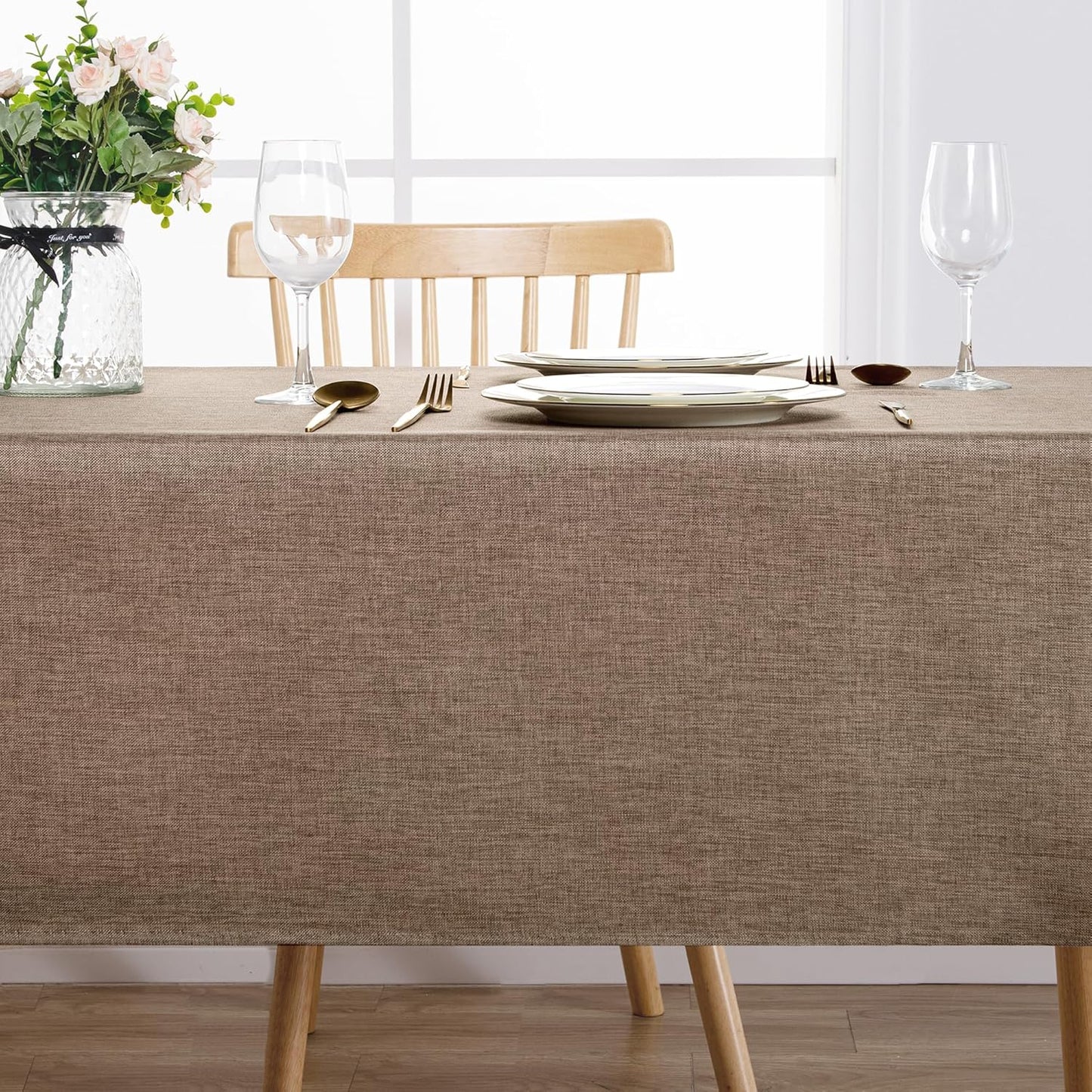 Hiasan 2 Pack Faux Linen Rectangle Tablecloth - Wrinkle and Stain Resistant Washable Table Cloth for Kitchen Dining Room Holiday Table Cover for Dinner, Khaki, 70 x 120 Inch