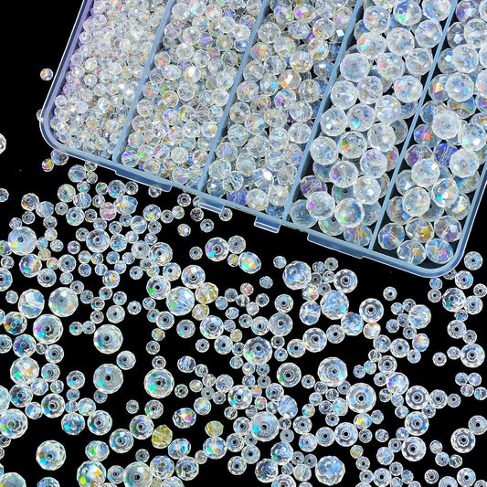 800Pcs 4/6/8/10mm Crystal Glass Beads for Jewelry Making Beads for Bracelets Necklace Pendants Making Supplies(White AB Color)