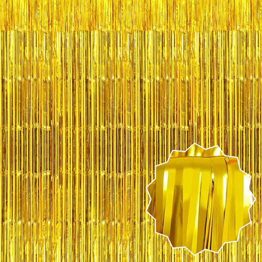 6 Pack Gold Foil Fringe Curtains Backdrop, 3.28 x 8.2 Ft Metallic Streamers Tinsel Curtains Background for Photo Booth, Birthday, Weddings, Carnivals, Graduation, Themed Party Decorations