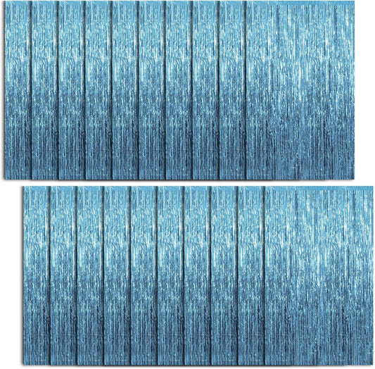 20 Pack Foil Curtain Backdrop Blue Metallic Tinsel Foil Fringe Curtains Photo Booth Props for Birthday Wedding Engagement Baby Shower Bachelorette Christmas Holiday Celebration Party Decorations