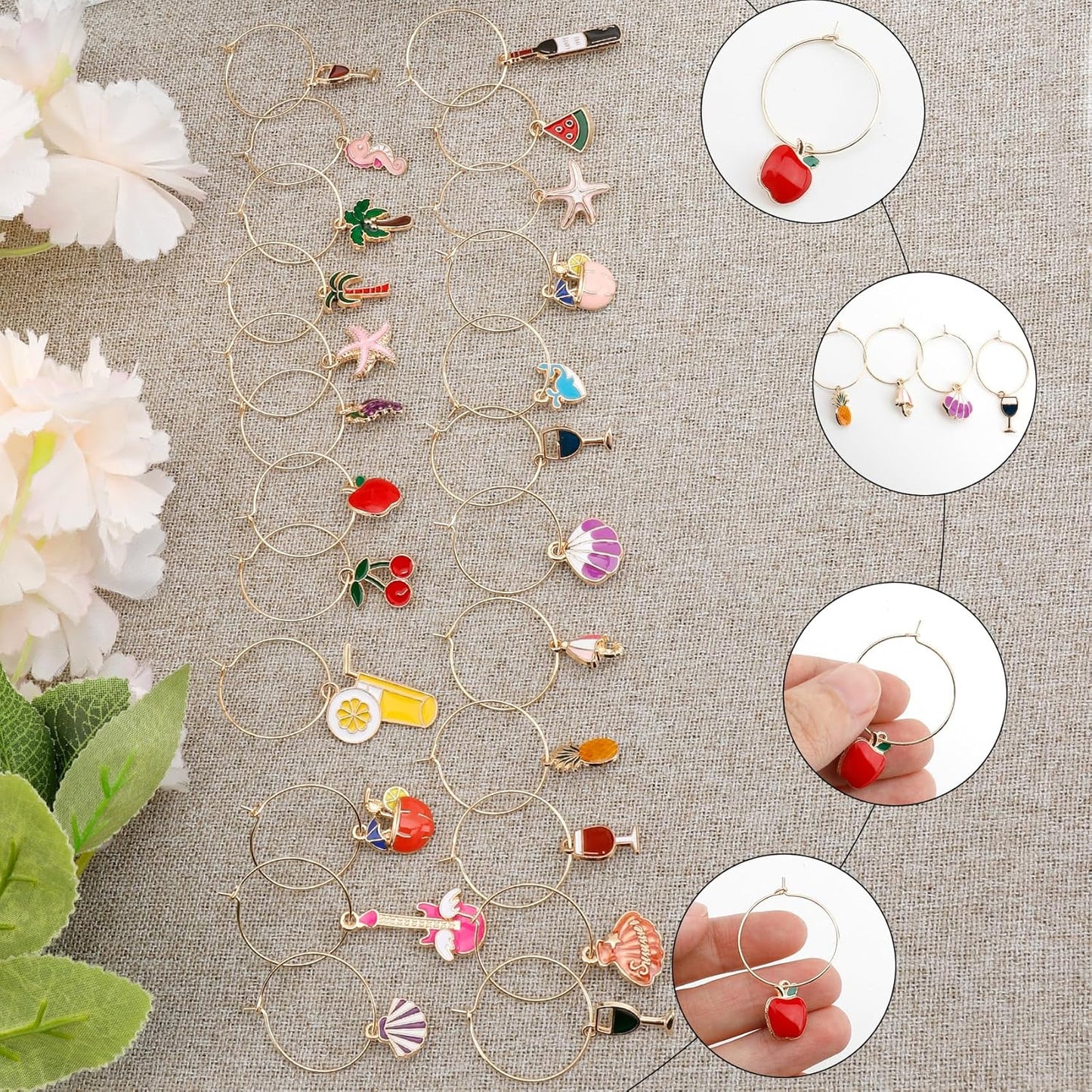 Wine Glass Charms Wine Charms for Stem Glasses Glass Markers Identifiers Tags for Christmas Tasting Party Favors Decorations