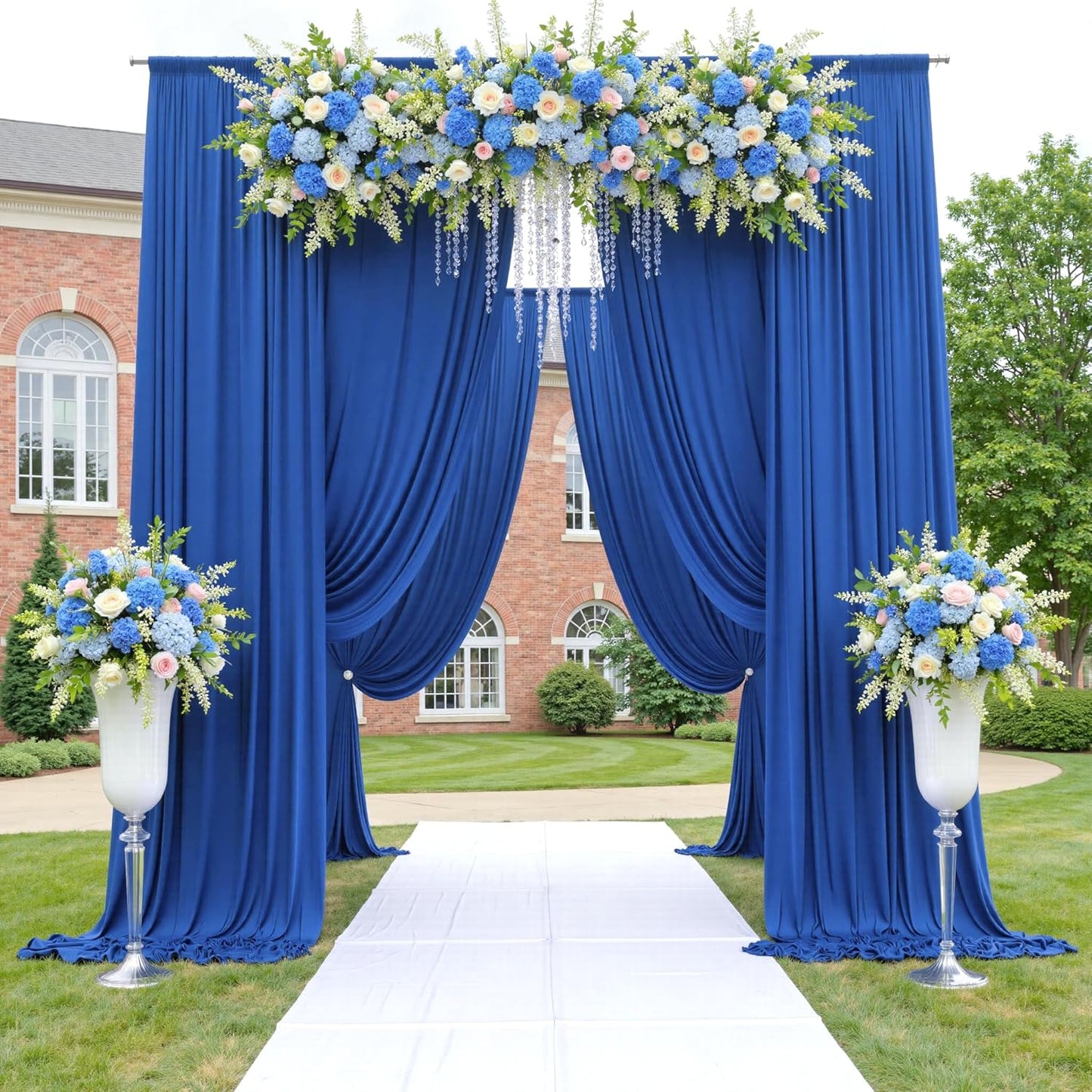 20ftx12ft Wrinkle Free Royal Blue Backdrop Curtain, 4 Panels 12FT Height Royal Blue Wedding Backdrop Drapes, Silky Polyester Back Drop Cloth for Birthday Photography Background Party Backdrop Draping