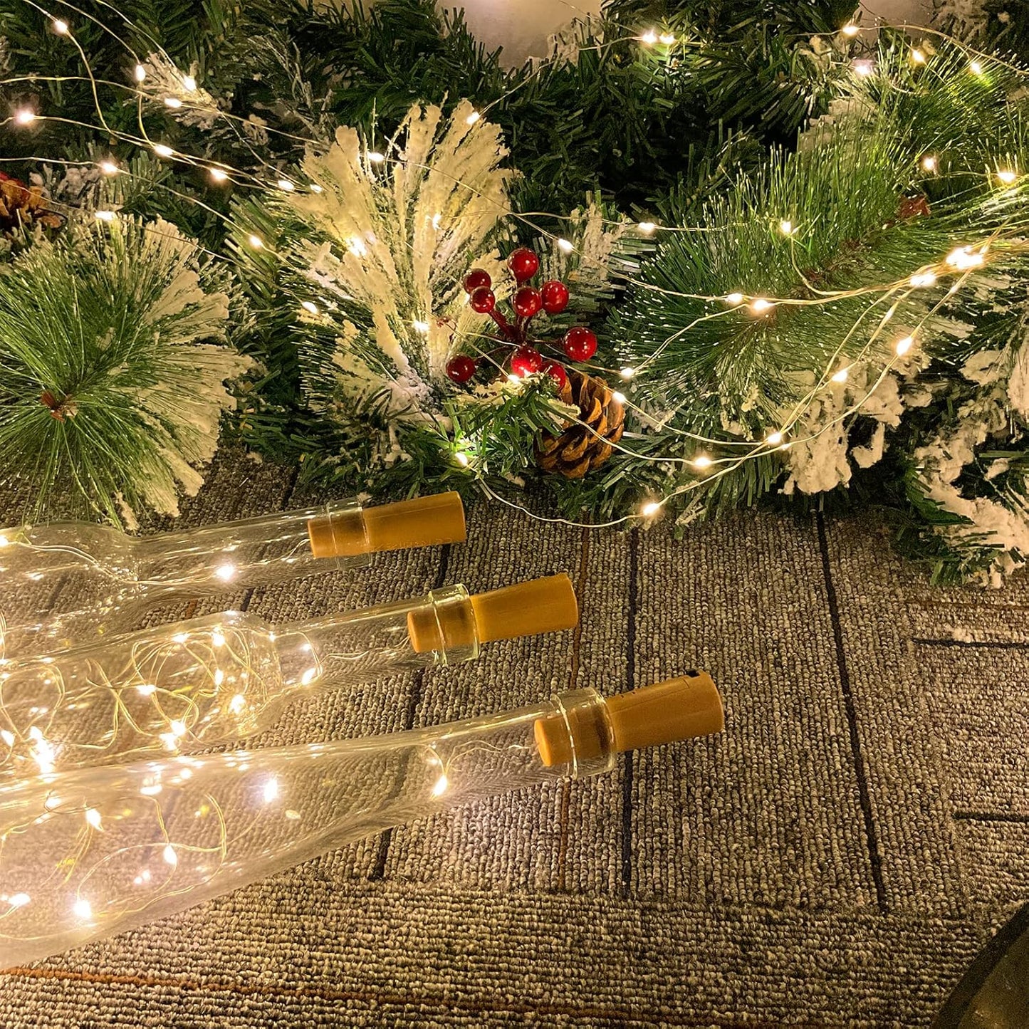 Dual Battery Pack LED Bottle Lights, 6.6ft 20led Double The Lighting Time, for Indoor and Outdoor use, for Christmas,(15 Pack, Warm White（Dual Battery Pack）)