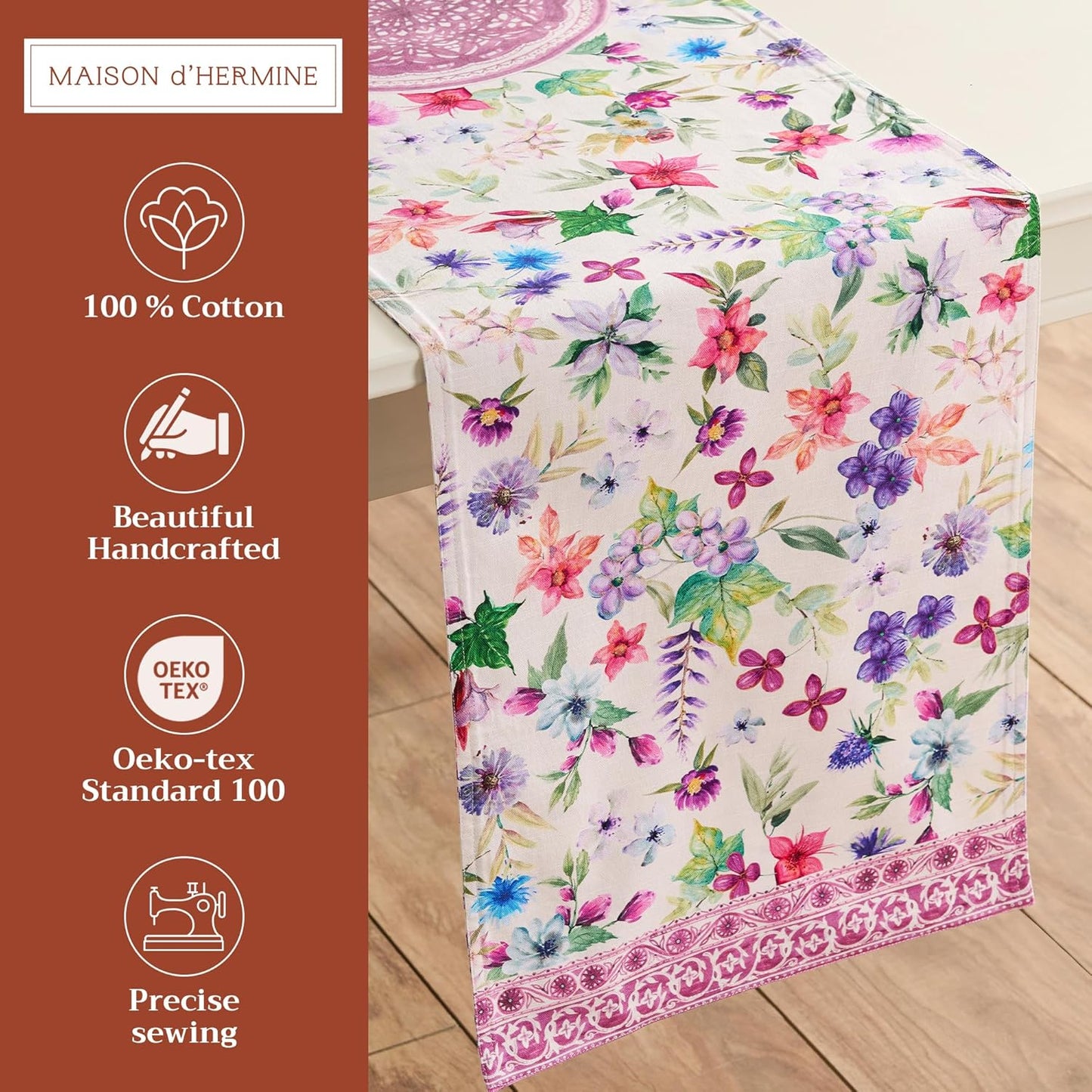 Maison d' Hermine Table Runner 100% Cotton Double Layer Table Runners 72 inches Long Decorative for Home Kitchen Dining Party Baby Shower Wedding Bridal Shower Spring Summer (Chardon, 14.50" x 72")