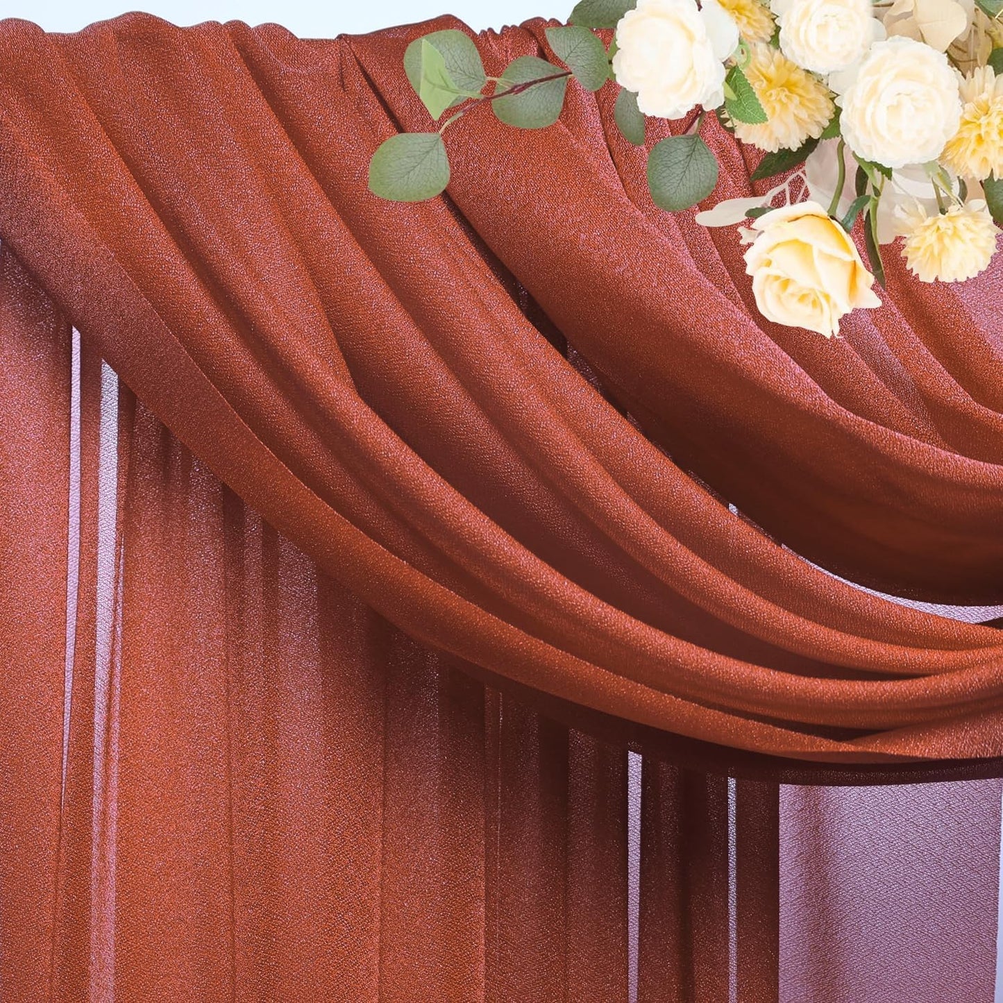 Wokceer Wedding Arch Draping Fabric Terracotta 2 Panels 28.7" x 20FT Sheer Drapes Backdrop for Ceremony, Birthday Party, Bridal Shower Decoration