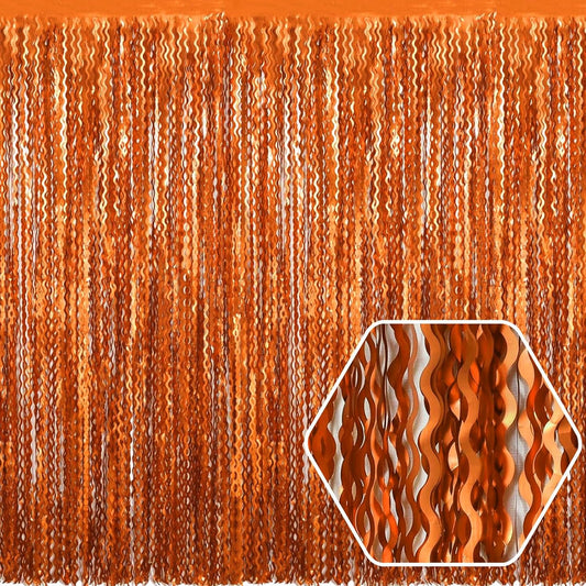 4 Pack Orange Wave Foil Fringe Curtain Backdrop, 3.28Ft x 8.2Ft Metallic Tinsel Foil Fringe Streamer Curtains for Photo Booth, Mother's Day, Easter, Birthday, Wedding Party Decoration