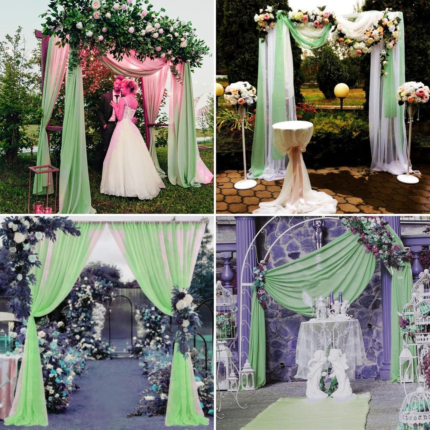 6 Panels Sage Green Wedding Arch Drapery 28" x 20Ft Wedding Arch Draping Fabric Chiffon Fabric Drape Backdrop Curtain for Weddings Party Swag Ceremony Birthday Arbor Drapery Reception Ceiling Décor