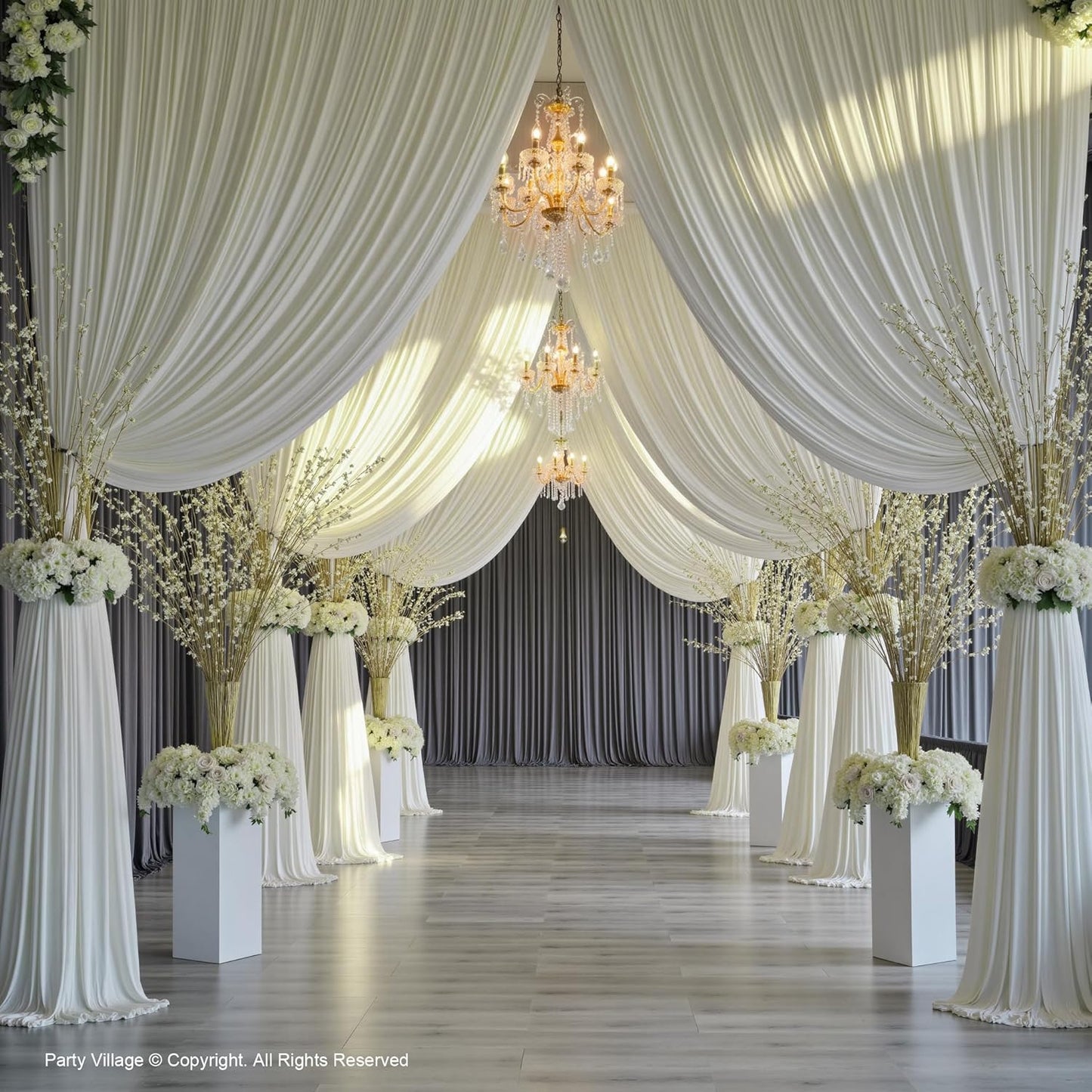 PartyVillage 50ft×15ft Ivory Backdrop Curtain for Wedding Parties, 10 Panels Wrinkle Free 15 FT Long Polyester Photo Backdrop Drapes Back Drop Cloth for Birthday Photography Background