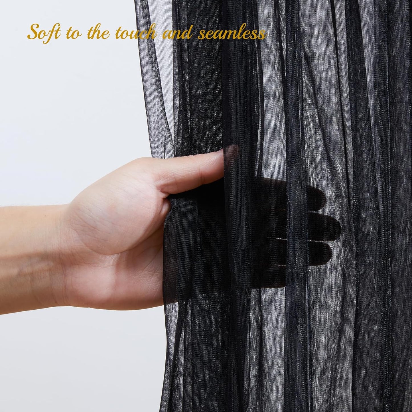 10ft X 10ft Black Sheer Backdrop Curtain for Parties, Tulle Sheer Fabric Backdrop Curtain Drapes for Baby Shower Birthday Party Photo Shoot Halloween Decorations
